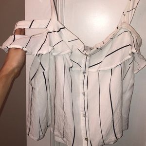 Navy blue and white striped crop top